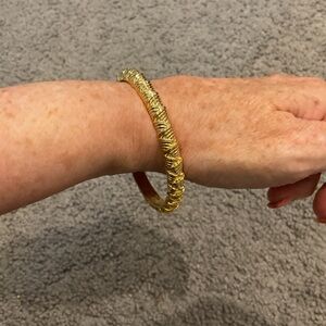 Givenchy Paris NY Vintage Gold Tone Etched Textured Bangle Bracelet Jewelry